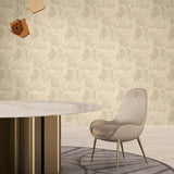 Z34900 Embossed feather-like Layered leaf ivory beige gold heavy textured wallpaper 3D

