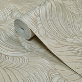 Z34900 Embossed feather-like Layered leaf ivory beige gold heavy textured wallpaper 3D
