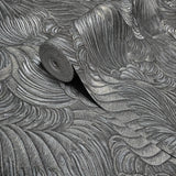 Z34908 Embossed feather-like motif Layered leaf dark gray gold heavy textured wallpaper

