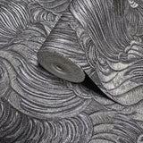 Z34908 Embossed feather-like motif Layered leaf dark gray gold heavy textured wallpaper
