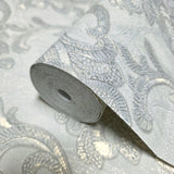 Z34925 Ivory gold brass gold metallic faux plaster textured Victorian damask Wallpaper
