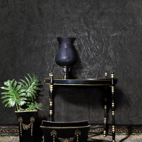 Z34928 Plain Dark gray black Charcoal Faux concrete plaster Textured modern Wallpaper
