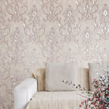 Z34931 Embossed Rose gold metallic faux plaster textured Victorian damask Wallpaper 3D
