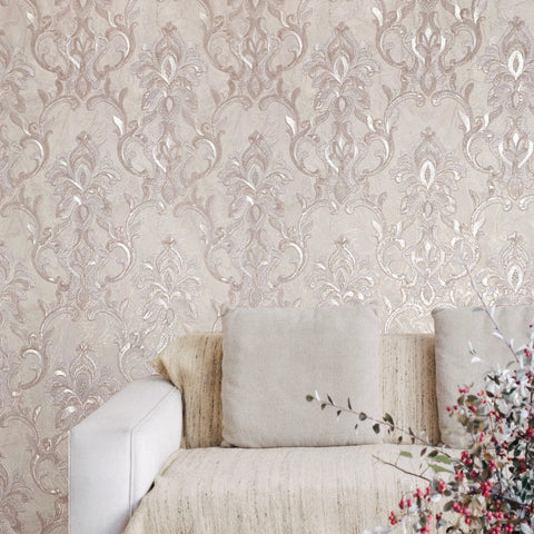 Z34931 Embossed Rose gold metallic faux plaster textured Victorian damask Wallpaper 3D
