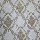 Z34933 Off white cream brass metallic faux plaster textured Victorian damask Wallpaper