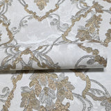 Z34933 Off white cream brass metallic faux plaster textured Victorian damask Wallpaper