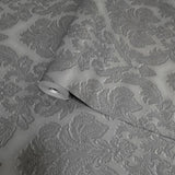 Z46011 Embossed Faux leather Gray steel metallic Damask Textured Victorian Wallpaper 3D