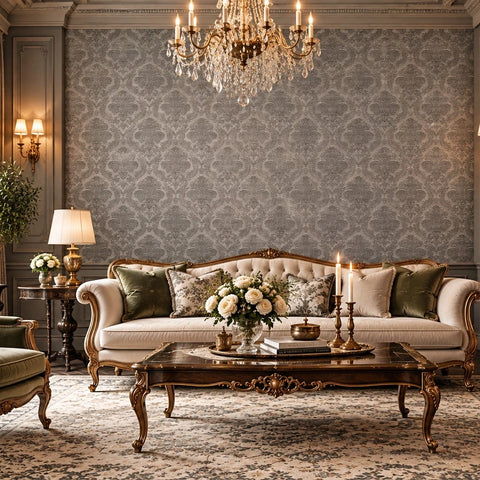 Z46011 Embossed Faux leather Gray steel metallic Damask Textured Victorian Wallpaper 3D