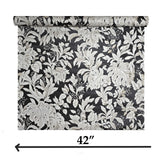 Z46047 Shimmer charcoal black beige Faux Silk Fabric Textured floral leaves Wallpaper
