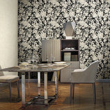 Z46047 Shimmer charcoal black beige Faux Silk Fabric Textured floral leaves Wallpaper
