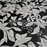 Z46047 Shimmer charcoal black beige Faux Silk Fabric Textured floral leaves Wallpaper
