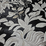 Z46047 Shimmer charcoal black beige Faux Silk Fabric Textured floral leaves Wallpaper
