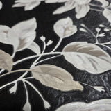 Z46047 Shimmer charcoal black beige Faux Silk Fabric Textured floral leaves Wallpaper
