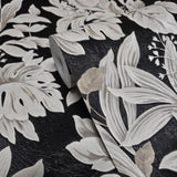 Z46047 Shimmer charcoal black beige Faux Silk Fabric Textured floral leaves Wallpaper
