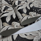 Z46047 Shimmer charcoal black beige Faux Silk Fabric Textured floral leaves Wallpaper
