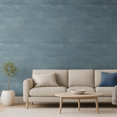 Z57740 Dusty teal blue modern Wave lines horizontal wavy textured modern Wallpaper roll
