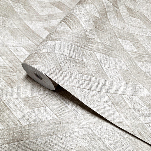 Z57762 Geo interlocking diamond stripes faux fabric textured sand tan beige Wallpaper