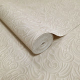 Z64802 Embossed leaf damask heavy textured faux fabric rose beige cream pearl wallpaper
