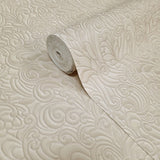 Z64802 Embossed leaf damask heavy textured faux fabric rose beige cream pearl wallpaper
