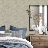 Z64806 Satin Taupe cream modern lux waves wallpaper textured faux wavy silk fabric 3D

