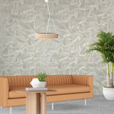 Z64806 Satin Taupe cream modern lux waves wallpaper textured faux wavy silk fabric 3D
