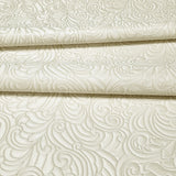 Z64808 Embossed leaf damask heavy textured faux fabric ivory beige cream wallpaper roll
