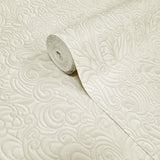 Z64808 Embossed leaf damask heavy textured faux fabric ivory beige cream wallpaper roll
