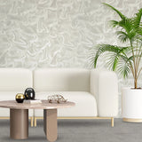 Z64809 Champagne beige cream modern waves wallpaper textured faux wavy silk fabric 3D
