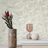Z64809 Champagne beige cream modern waves wallpaper textured faux wavy silk fabric 3D
