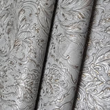 Z64819 Gray silver bronze floral acanthus leaves damask faux textured plaster wallpaper
