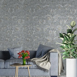 Z64819 Gray silver bronze floral acanthus leaves damask faux textured plaster wallpaper

