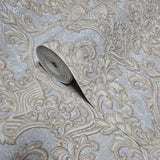 Z64837 Gray beige gold baroque damask wallpaper heavy textured faux fish scale plaster
