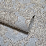 Z64837 Gray beige gold baroque damask wallpaper heavy textured faux fish scale plaster
