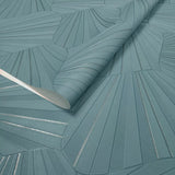 Z64847 Geo wave drop light blue turquoise silver metallic lines textured wallpaper roll