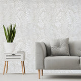 Z66813 Floral beige off white cream plants branches leaves textured modern wallpaper 3D
