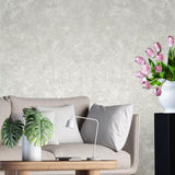 Z66827 Modern satin ivory gold metallic faux concrete plaster textured plain Wallpaper
