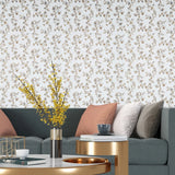 Z66856 Off white brass metallic blue flowers plants botanical faux fabric Wallpaper 3D
