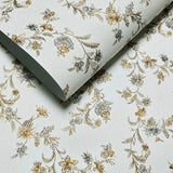 Z66856 Off white brass metallic blue flowers plants botanical faux fabric Wallpaper 3D
