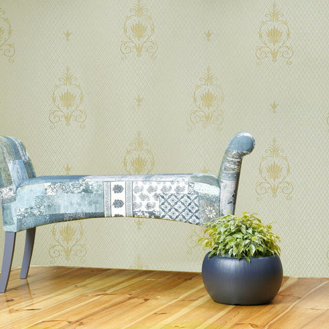 Z72019 Embossed Beige gold metallic small diamonds textured Victorian damask Wallpaper