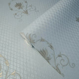 Z72022 Blue brass bronze metallic small diamonds textured Victorian damask Wallpaper 3D