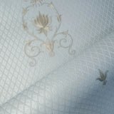 Z72022 Blue brass bronze metallic small diamonds textured Victorian damask Wallpaper 3D