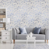 Z77509 Off White silver- blue eucalyptus trail leaves faux fabric textured Wallpaper 3D
