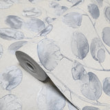 Z77509 Off White silver- blue eucalyptus trail leaves faux fabric textured Wallpaper 3D
