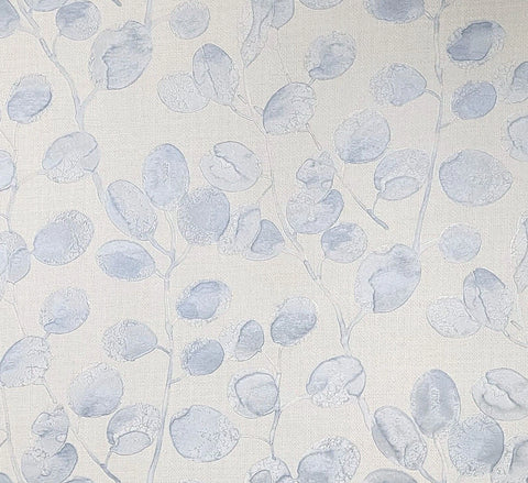Z77509 Off White silver- blue eucalyptus trail leaves faux fabric textured Wallpaper 3D
