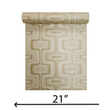 Z77520 Retro geo Wallpaper olive tan beige faux fabric Textured trellis wavy lines 3D