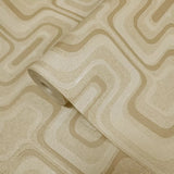 Z77520 Retro geo Wallpaper olive tan beige faux fabric Textured trellis wavy lines 3D