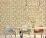 Z77520 Retro geo Wallpaper olive tan beige faux fabric Textured trellis wavy lines 3D