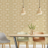 Z77520 Retro geo Wallpaper olive tan beige faux fabric Textured trellis wavy lines 3D