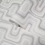 Z77522 Retro geo Wallpaper light gray off white faux fabric Textured trellis wavy lines