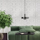 Z77522 Retro geo Wallpaper light gray off white faux fabric Textured trellis wavy lines